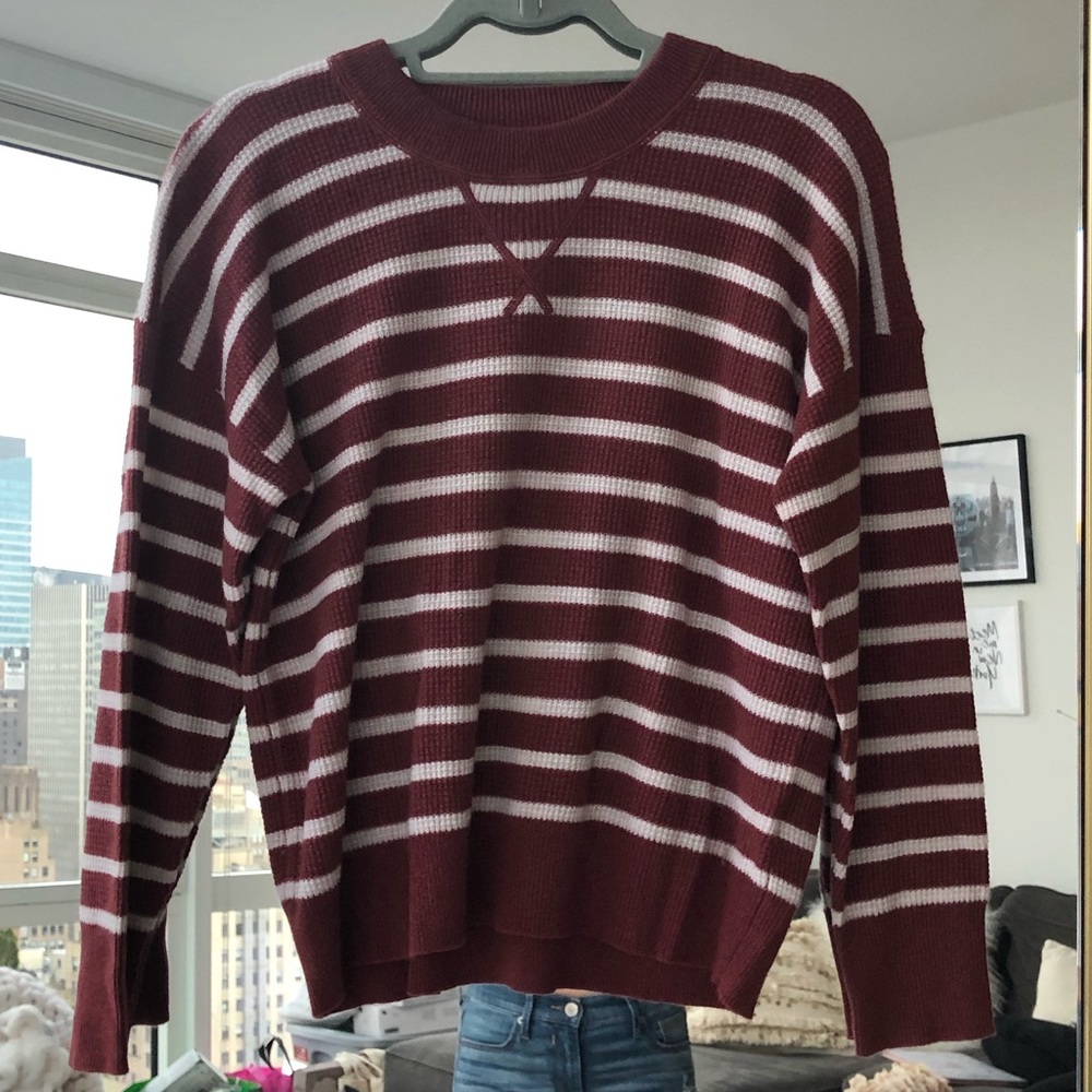 Madewell CASHMERE Burgundy and White Striped Sweater